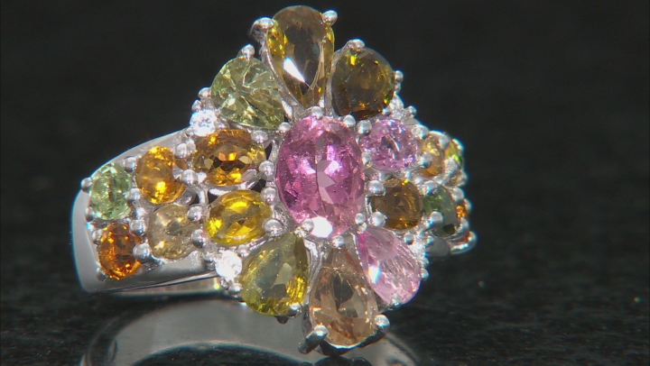 Multi-Tourmaline Rhodium Over Sterling Silver Ring 3.86ctw Video Thumbnail