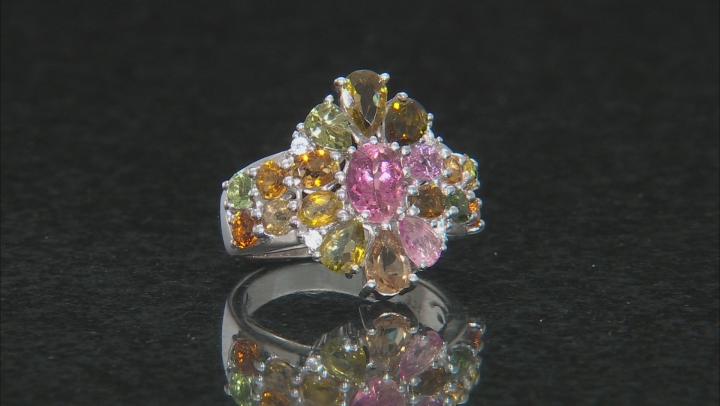 Multi-Tourmaline Rhodium Over Sterling Silver Ring 3.86ctw Video Thumbnail