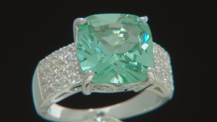 Lab created green spinel rhodium over silver ring 7.59ctw Video Thumbnail