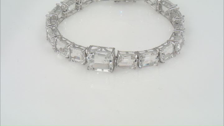 White Rock Crystal Quartz Rhodium Over Sterling Silver Bracelet 34.03ctw Video Thumbnail