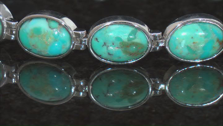 Blue Turquoise Rhodium Over Sterling Silver Two-Sided Bolo Bracelet Video Thumbnail