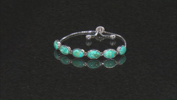 Blue Turquoise Rhodium Over Sterling Silver Two-Sided Bolo Bracelet Video Thumbnail