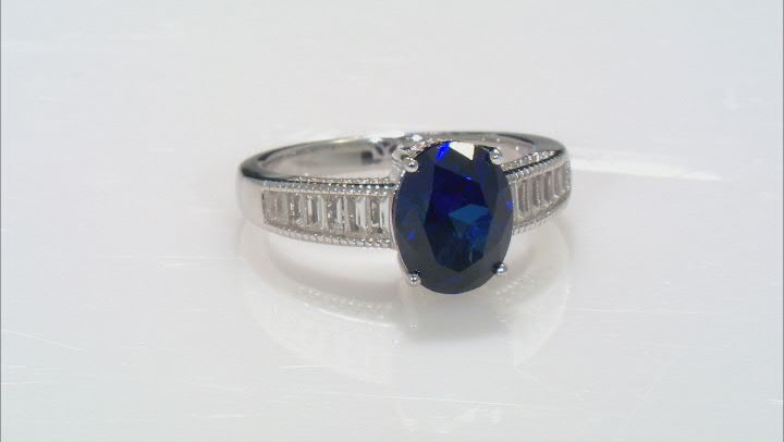 Blue Lab Created Sapphire Rhodium Over Silver Ring 3.32ctw