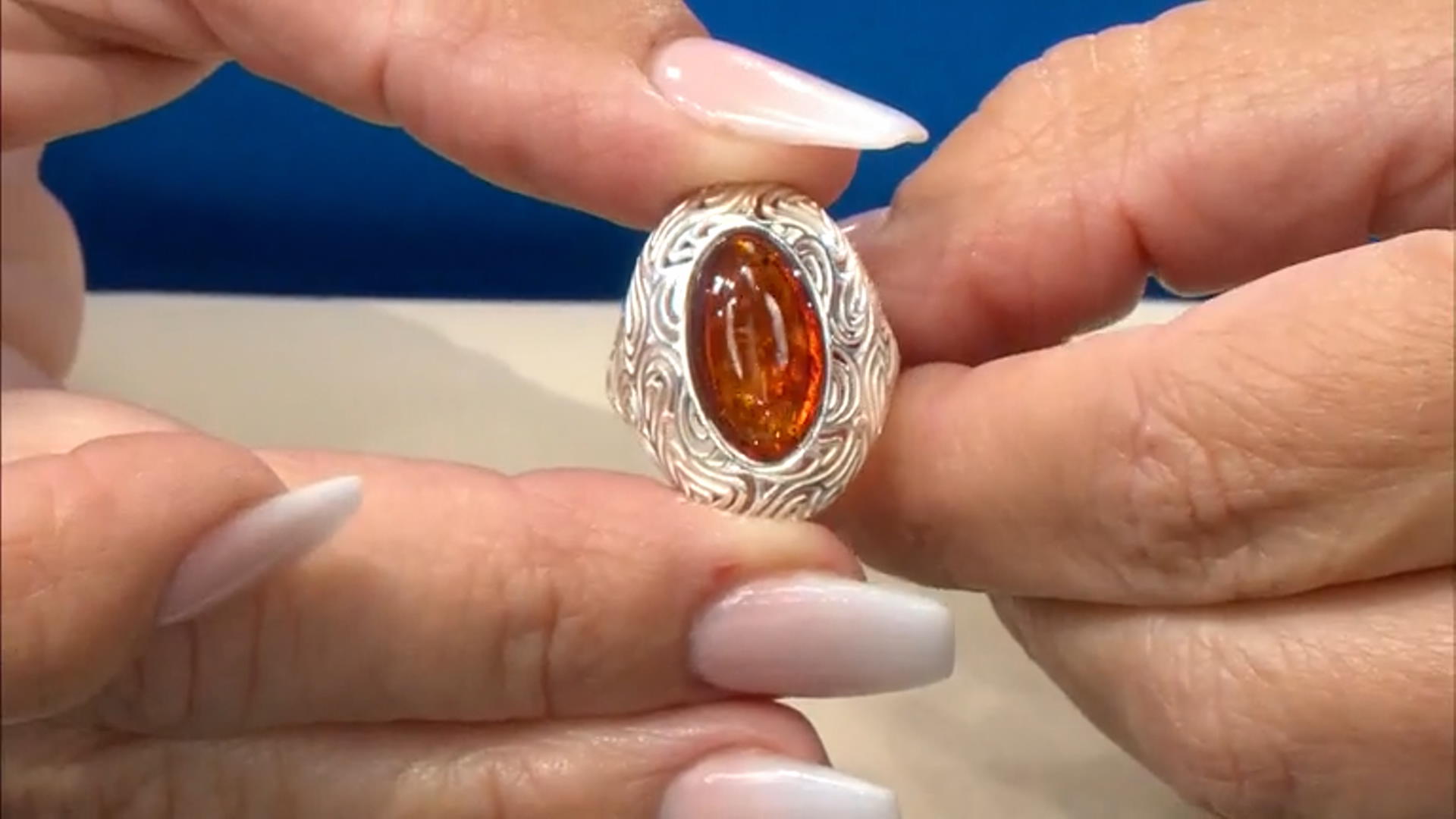 Orange Amber Sterling Silver Solitaire Ring Video Thumbnail