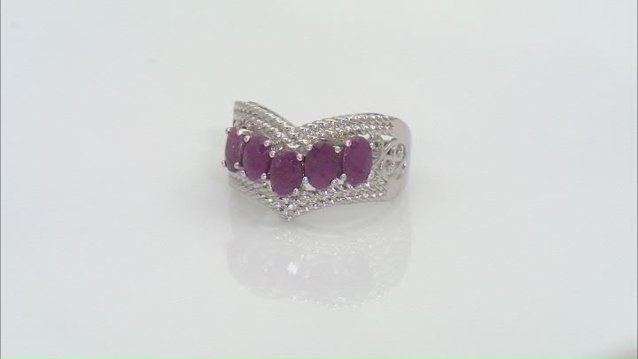 Red Ruby Rhodium Over Sterling Silver Chevron Ring 3.10ctw Video Thumbnail