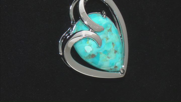 Blue Turquoise Rhodium Over Sterling Silver Heart Pendant With Chain Video Thumbnail