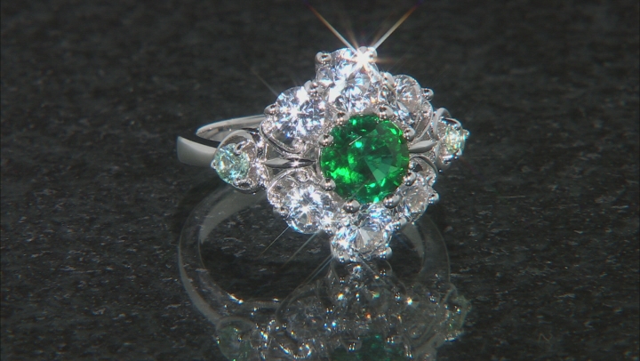 Lab Created Emerald Rhodium Over Silver Ring 3.96ctw Video Thumbnail
