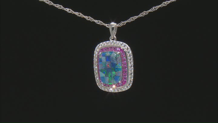 Cushion Mosaic Opal Triplet  Rhodium Over Silver Pendant Chain 1.76ctw Video Thumbnail
