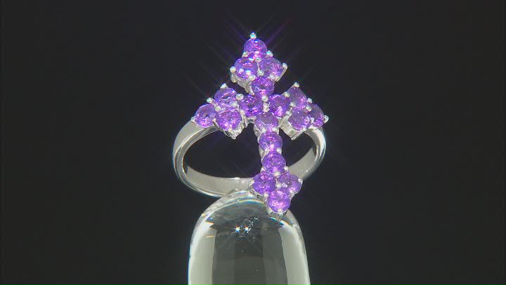 Purple Amethyst Rhodium Over Sterling Silver Cross Ring 1.53ctw Video Thumbnail