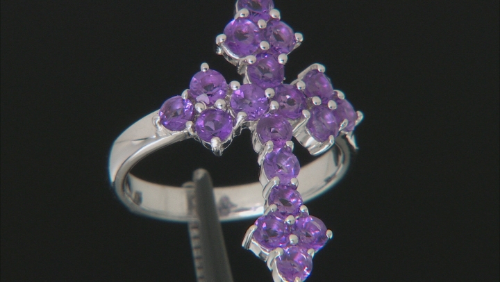 Purple Amethyst Rhodium Over Sterling Silver Cross Ring 1.53ctw Video Thumbnail