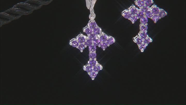 Purple Amethyst Rhodium Over Sterling Silver Cross Dangle Earrings 1.83ctw Video Thumbnail