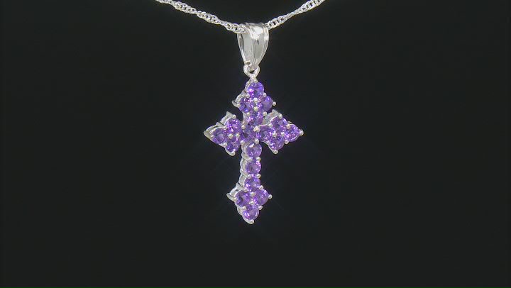Purple Amethyst Rhodium Over Sterling Silver Cross Pendant With Chain 1.53ctw Video Thumbnail
