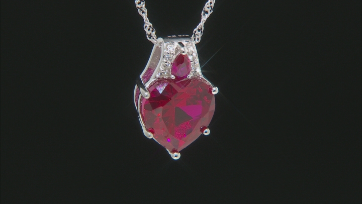 Red Lab Created Ruby Rhodium Over Silver Pendant With Chain 6.92ctw