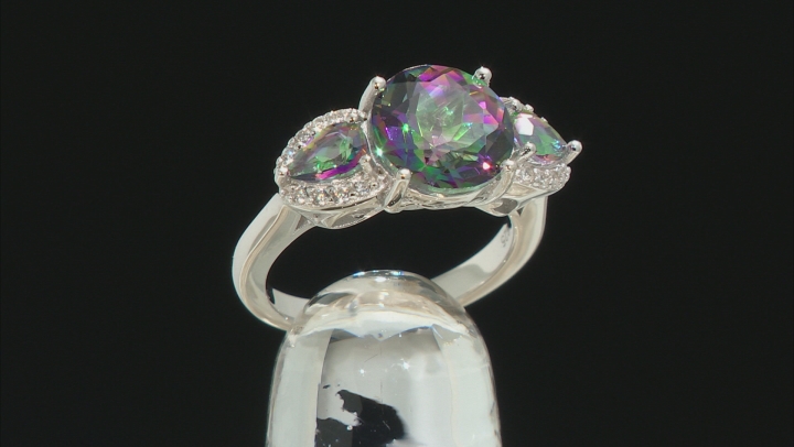 Multi-Color Quartz Rhodium Over Sterling Silver 3-Stone Ring 3.63ctw Video Thumbnail