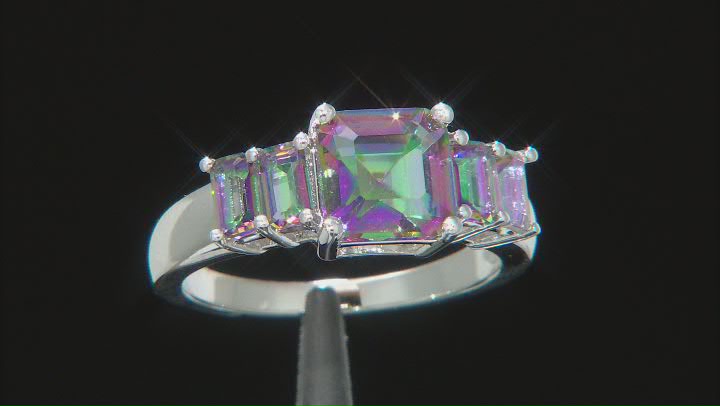 Multi-Color Quartz Rhodium Over Sterling Silver Ring 3.15ctw