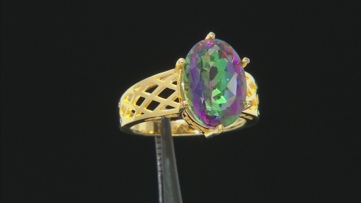 Multi-Color Quartz 18K Yellow Gold Over Sterling Silver Solitaire Ring 5.10ct Video Thumbnail