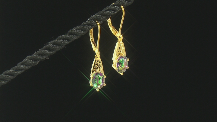 Multi-Color Quartz 18k Yellow Gold Over Silver Solitaire Earrings 2.21ctw