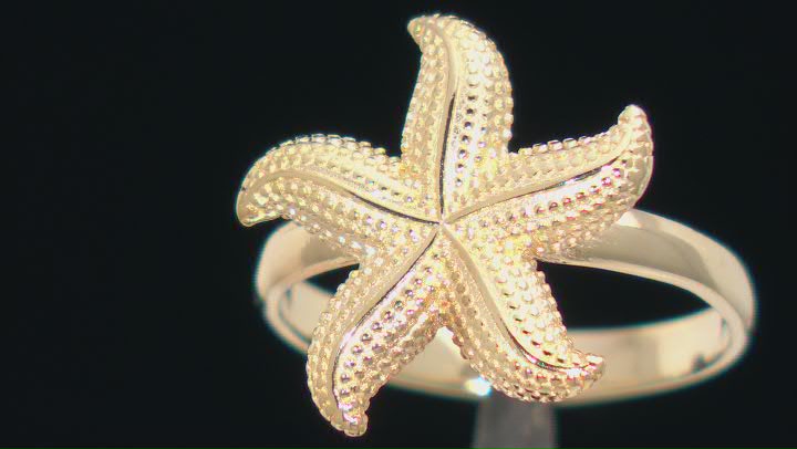 18k Yellow Gold Over Sterling Silver Starfish Ring Video Thumbnail