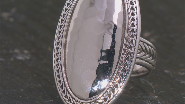 Sterling Silver Oxidized Wheat Design Hammered Oval Ring Video Thumbnail