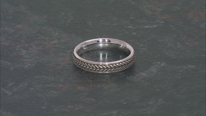 Sterling Silver Oxidized 3.5mm Wheat Design Band Ring Video Thumbnail