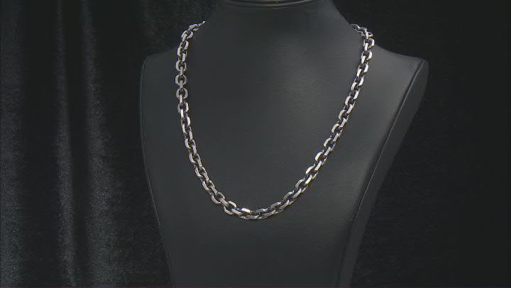 Sterling Silver Oxidized 8mm Square Diamond-Cut Rolo Link 20 Inch Necklace Video Thumbnail