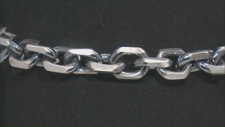 Sterling Silver Oxidized 8mm Square Diamond-Cut Rolo Link Bracelet Video Thumbnail