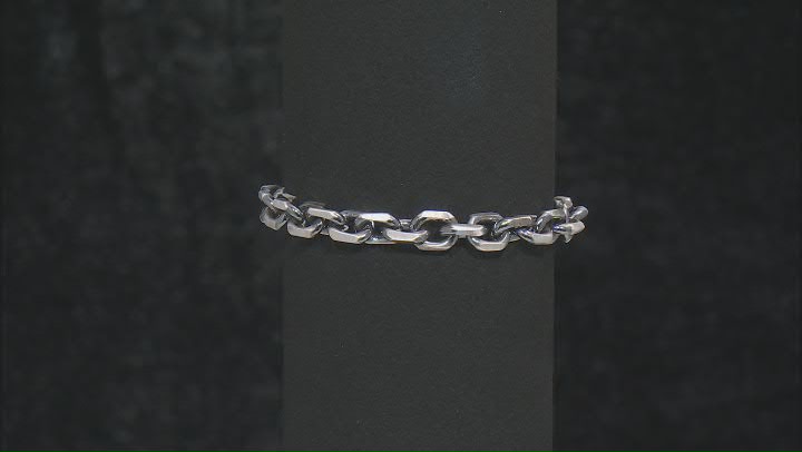 Sterling Silver Oxidized 8mm Square Diamond-Cut Rolo Link Bracelet Video Thumbnail