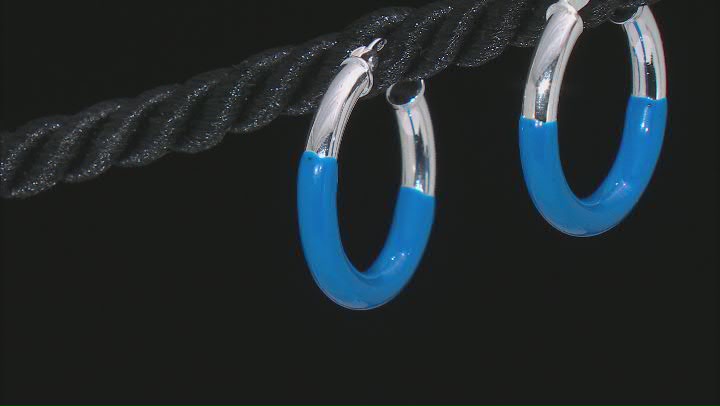 Sterling Silver Navy Blue Enamel 3/4" Hoop Earrings Video Thumbnail