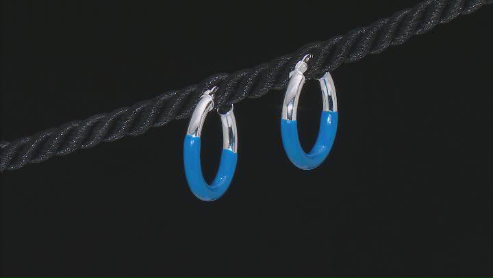Sterling Silver Navy Blue Enamel 3/4" Hoop Earrings Video Thumbnail