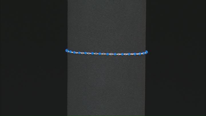 Sterling Silver Navy Blue Enamel Diamond-Cut Rolo Link Bracelet Video Thumbnail