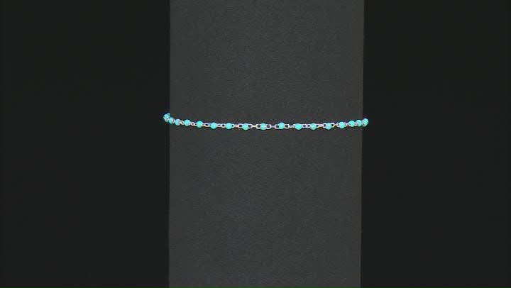Sterling Silver Turquoise Color Enamel Diamond-Cut Rolo Link Bracelet Video Thumbnail