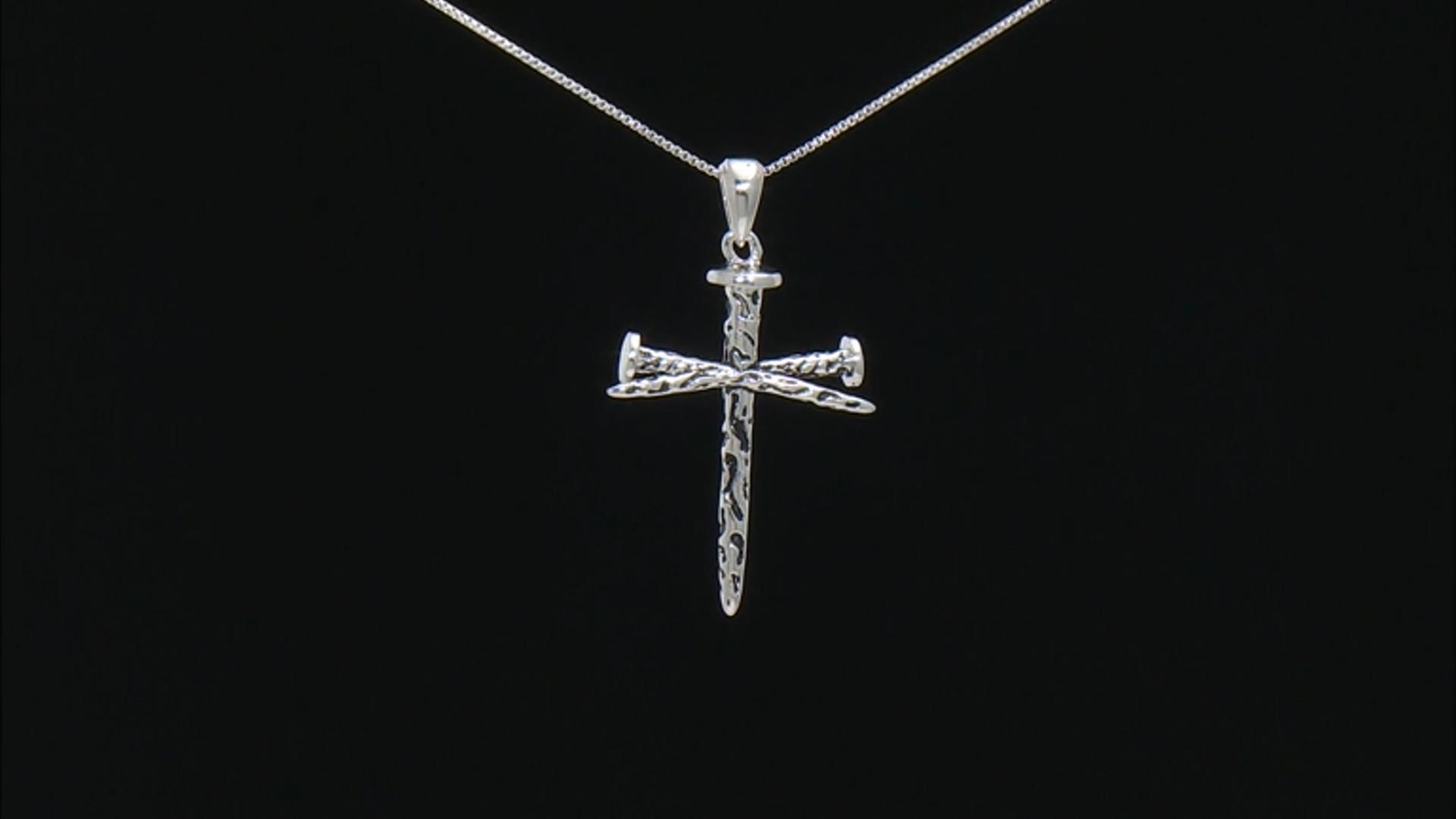 Rhodium Over Sterling Silver Oxidized Nail Cross Pendant With 20 Inch Box Chain Video Thumbnail