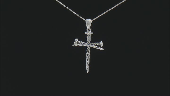 Rhodium Over Sterling Silver Oxidized Nail Cross Pendant With 20 Inch Box Chain Video Thumbnail