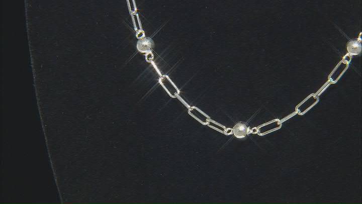 Sterling Silver Bead Station Paperclip Link 18 Inch Necklace Video Thumbnail