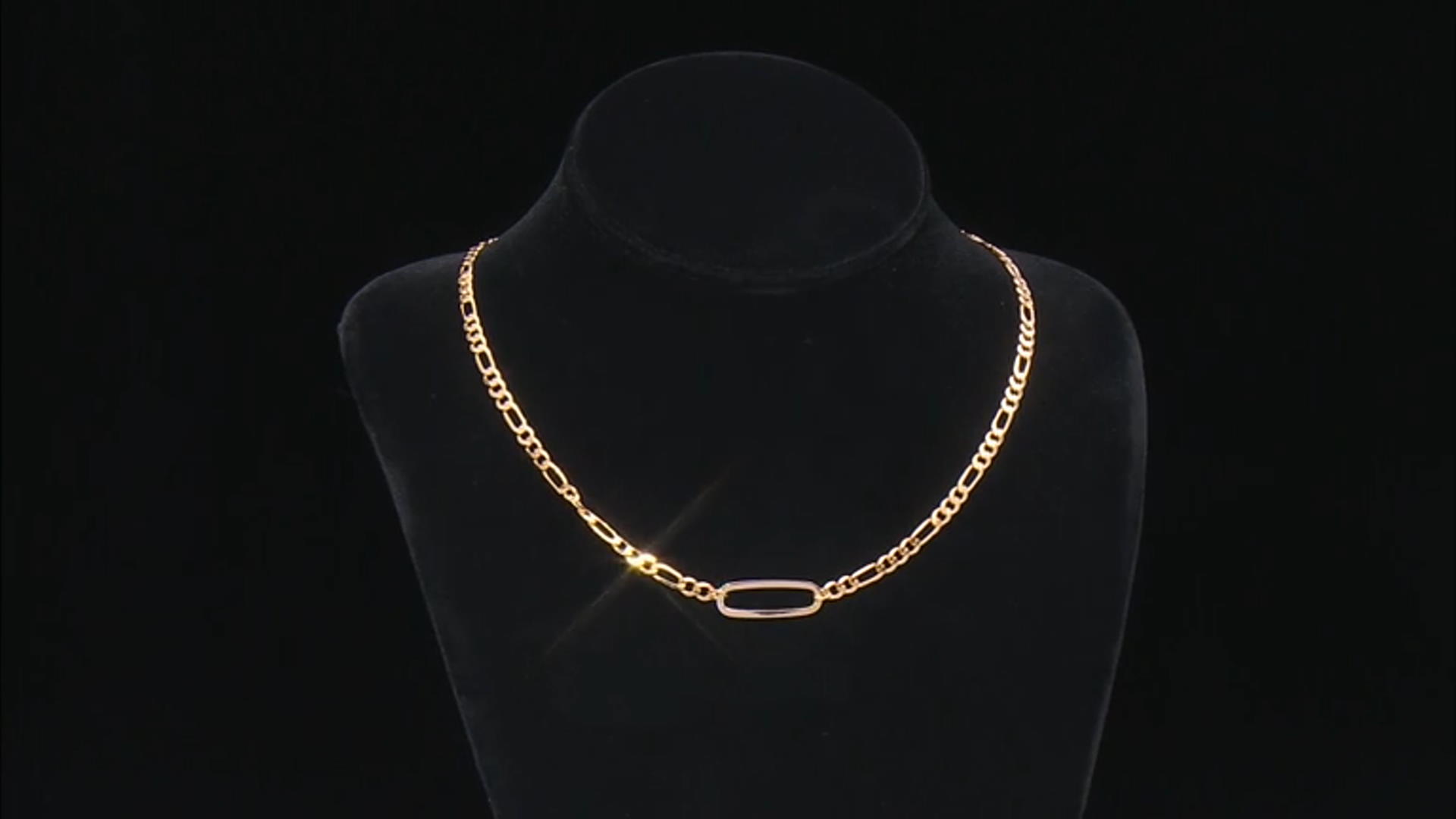 18k Yellow Gold Over Sterling Silver Figaro Station 16 Inch Necklace Video Thumbnail