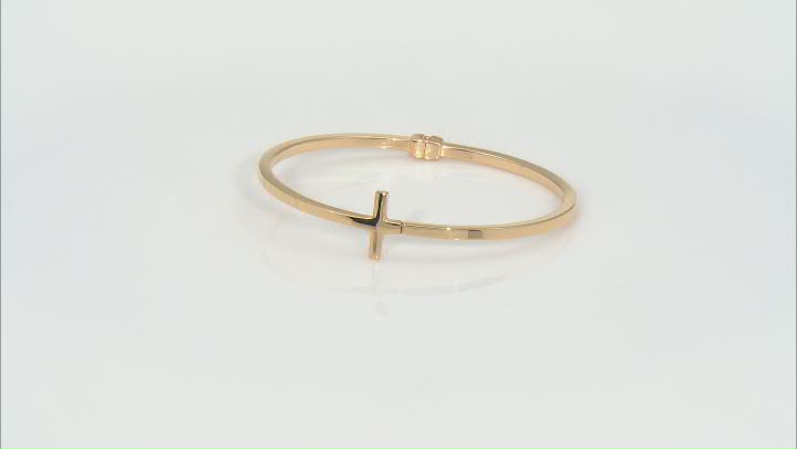 18k Yellow Gold Over Sterling Silver Cross Hinged Bangle Video Thumbnail