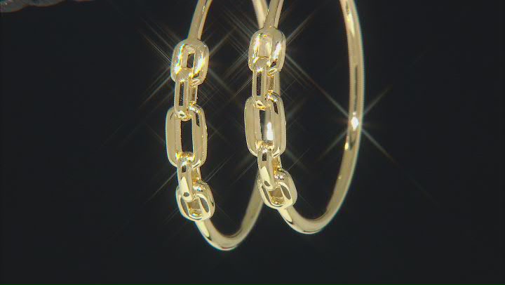 18k Yellow Gold Over Sterling Silver Link 1 7/16" Hoop Earrings Video Thumbnail