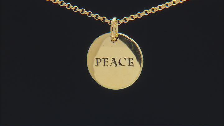 18k Yellow Gold Over Sterling Silver Reversible Bird & Peace Pendant With 18 Inch Rolo Chain Video Thumbnail
