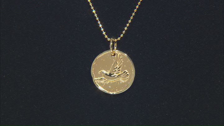 18k Yellow Gold Over Sterling Silver Reversible Bird & Peace Pendant With 18 Inch Rolo Chain Video Thumbnail