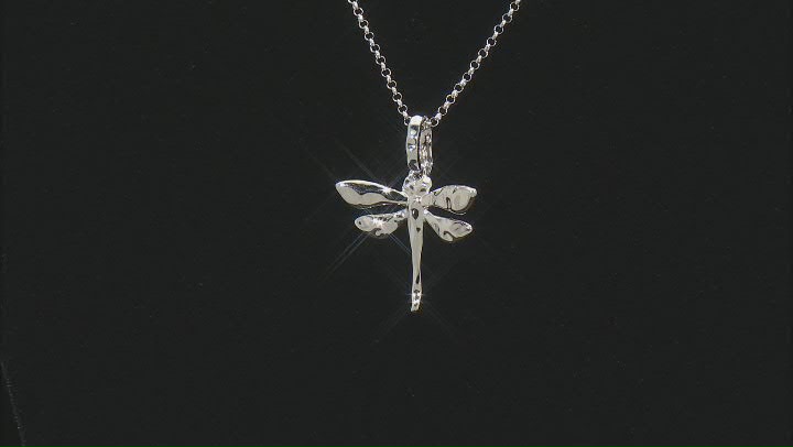Rhodium Over Sterling Silver Dragonfly Enhancer With 18 Inch Rolo Chain Video Thumbnail