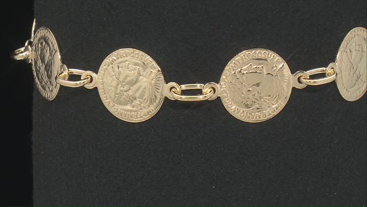 18k Yellow Gold Over Sterling Silver Faux Coin Station Bracelet Video Thumbnail