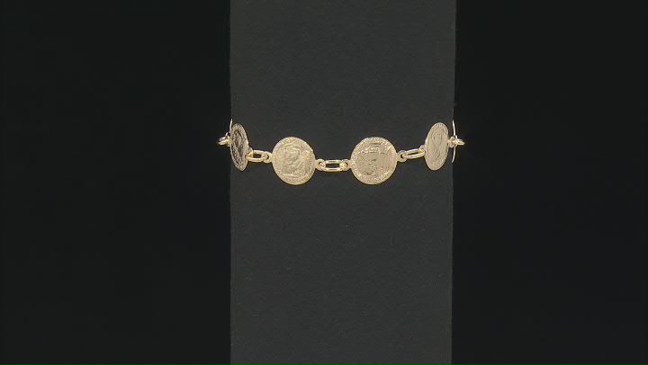 18k Yellow Gold Over Sterling Silver Faux Coin Station Bracelet Video Thumbnail