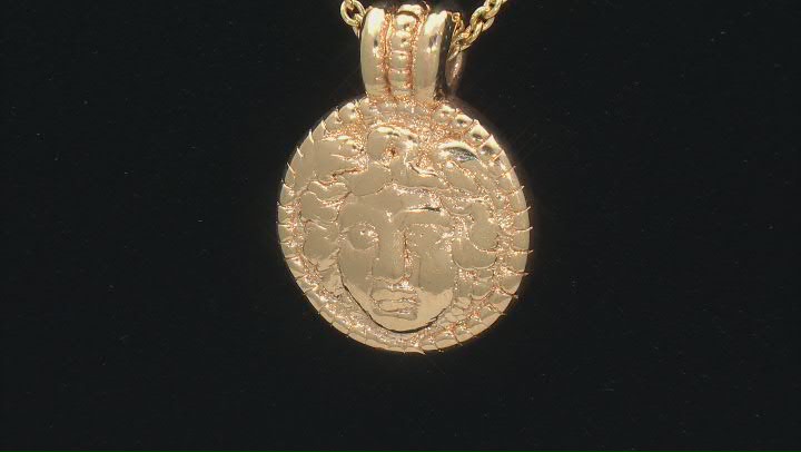 18k Yellow Gold Over Sterling Silver Medusa Pendant 20 Inch Cable Link Necklace Video Thumbnail