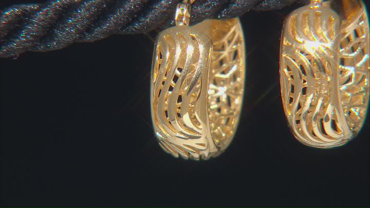 18k Yellow Gold Over Sterling Silver 11/16" Textured Hoop Earrings Video Thumbnail