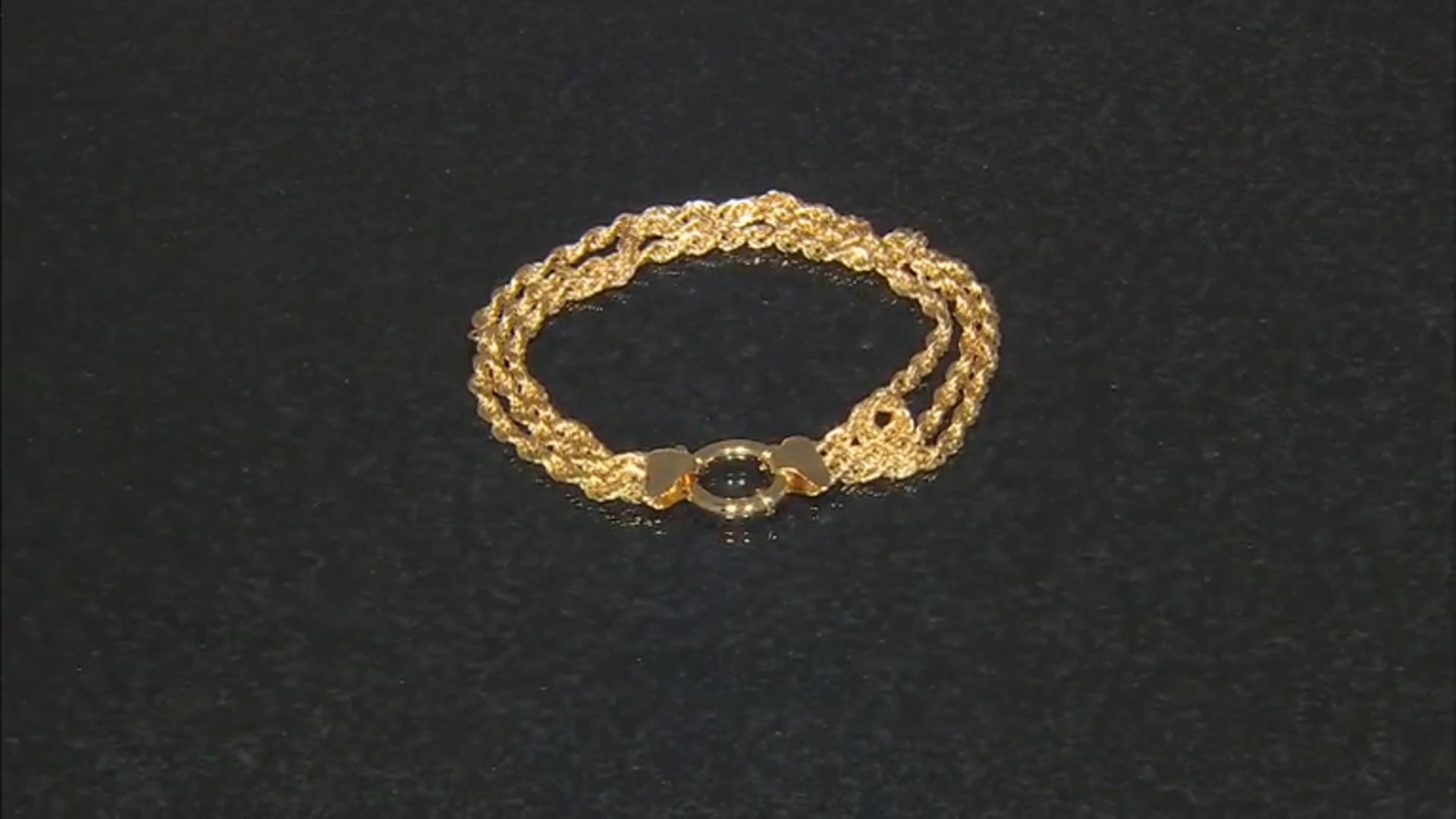 18k Yellow Gold Over Sterling Silver Triple Row Rope Link Bracelet Video Thumbnail
