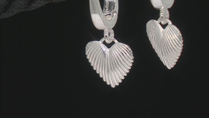 Sterling Silver Textured Heart Dangling Huggie Hoop Earrings Video Thumbnail