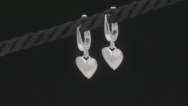Sterling Silver Textured Heart Dangling Huggie Hoop Earrings Video Thumbnail