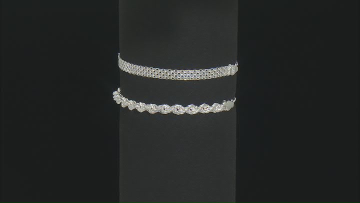 Sterling Silver 4.5mm Rope and 4.5mm Bismark Link Bolo Bracelet Set of 2 Video Thumbnail