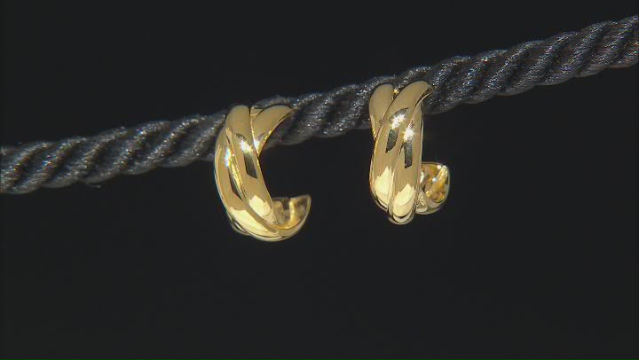 18k Yellow Gold Over Sterling Silver Braided Design 9/16" J-Hoop Earrings Video Thumbnail