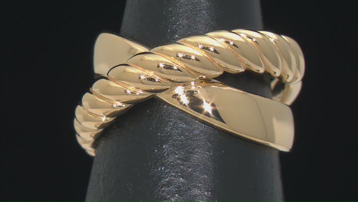 18k Yellow Gold Over Sterling Silver Polished & Textured Crossover Ring Video Thumbnail